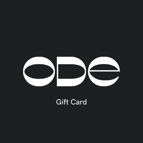 ODE gift card. white text on black background